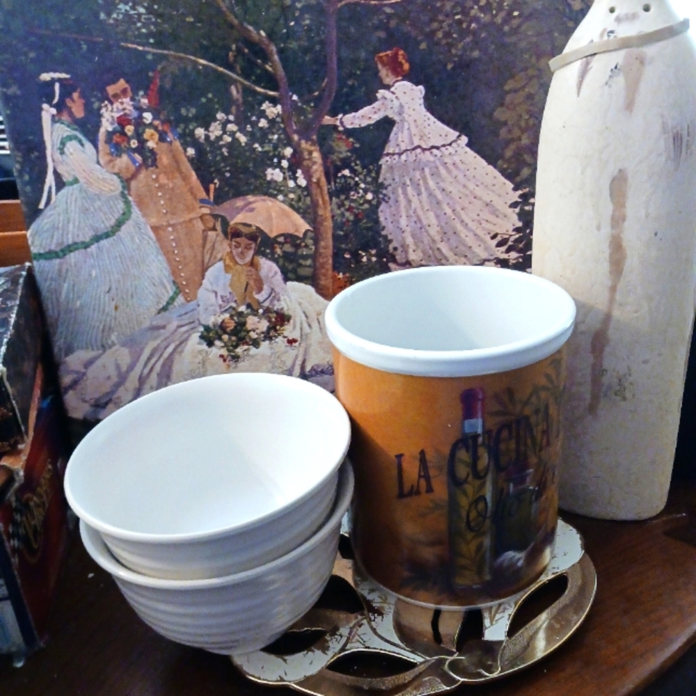 Cypress Home Wine Cooler Crock/ Kitchen Utensil Holder & 2 Bowls.📬Nice Gift 🎁